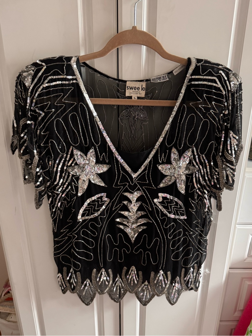 Swee Lo vintage silk and sequin blouse. EUC
